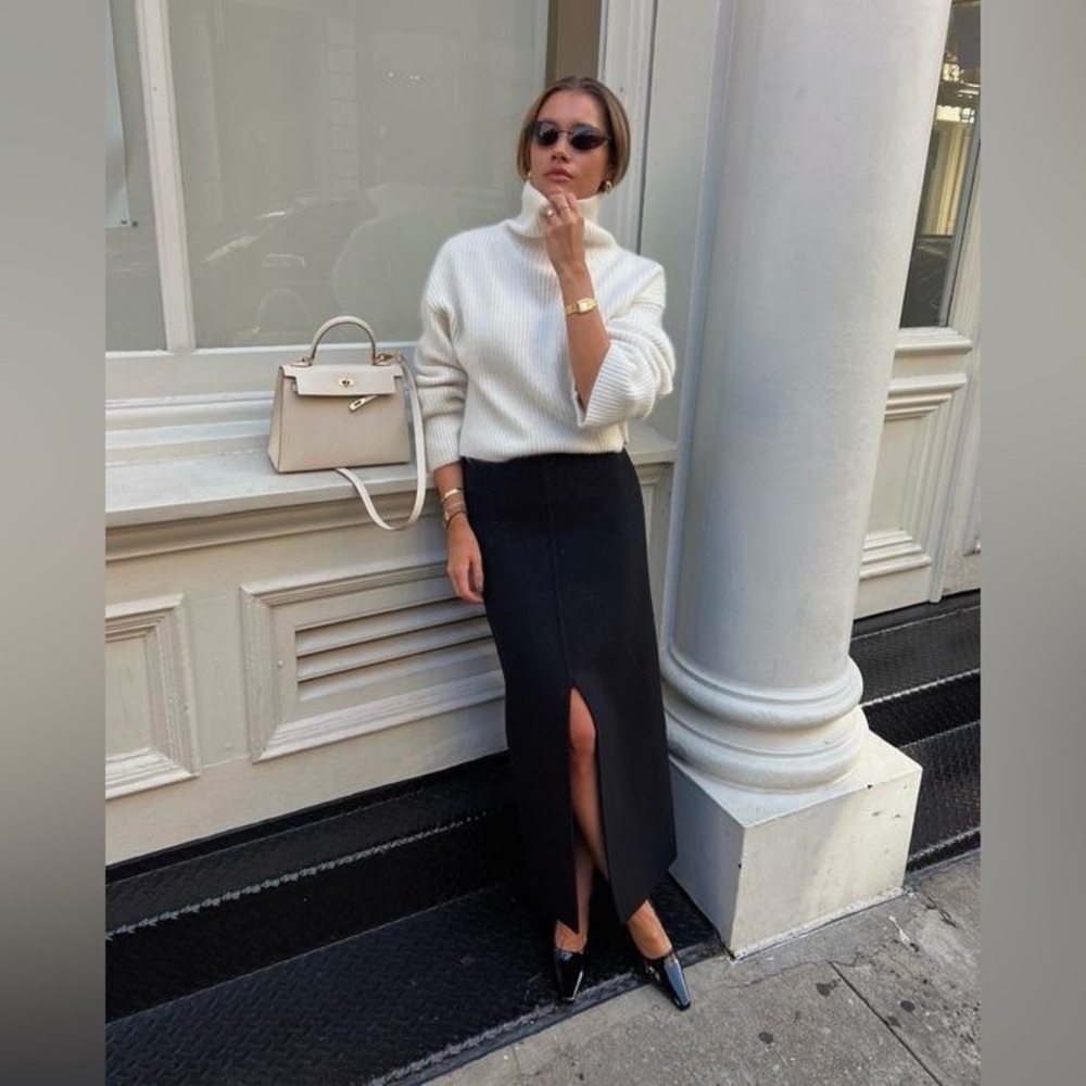 FRENCH CONNECTION STRAIGHT FRONT SLIT BLACK MIDI/MAXI SKIRT SIZE 2 (XS)